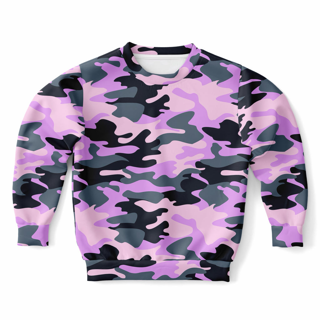 Kids Purple Camouflage Sweatshirt – Ultra Soft & Stretchy, Cozy Fleece or Lightweight Sports Fabric Sweatshirt – Ultra Soft & Stretchy, Cozy Fleece or Lightweight Sports Fabric