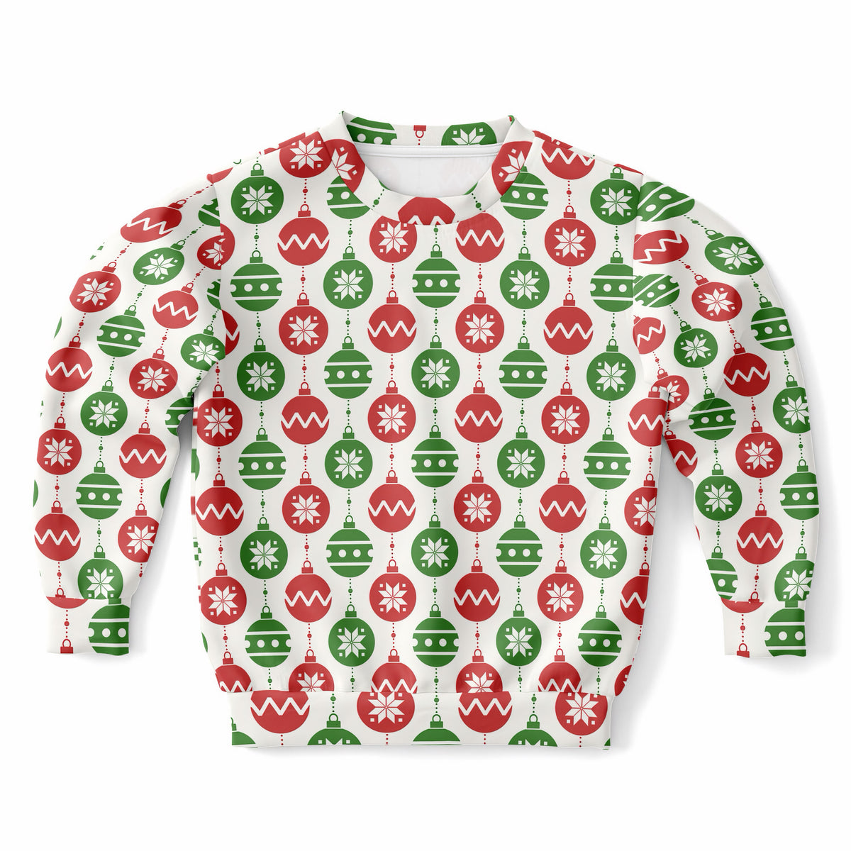 Kids Red & Green Christmas Ornament Sweatshirt – Ultra Soft & Stretchy, Cozy Fleece or Lightweight Sports Fabric Sweatshirt – Ultra Soft & Stretchy, Cozy Fleece or Lightweight Sports Fabric