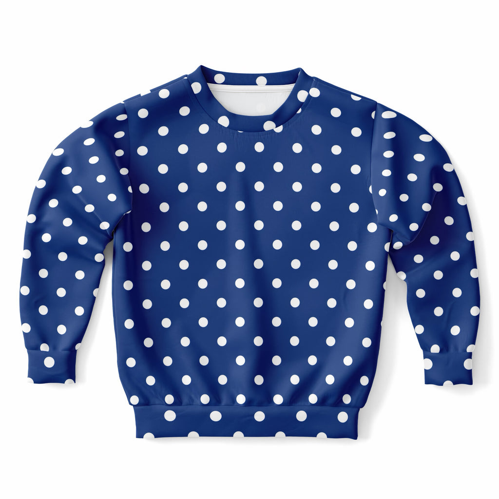 Kids Navy Blue Polka Dot Sweatshirt – Ultra Soft & Stretchy, Cozy Fleece or Lightweight Sports Fabric Sweatshirt – Ultra Soft & Stretchy, Cozy Fleece or Lightweight Sports Fabric