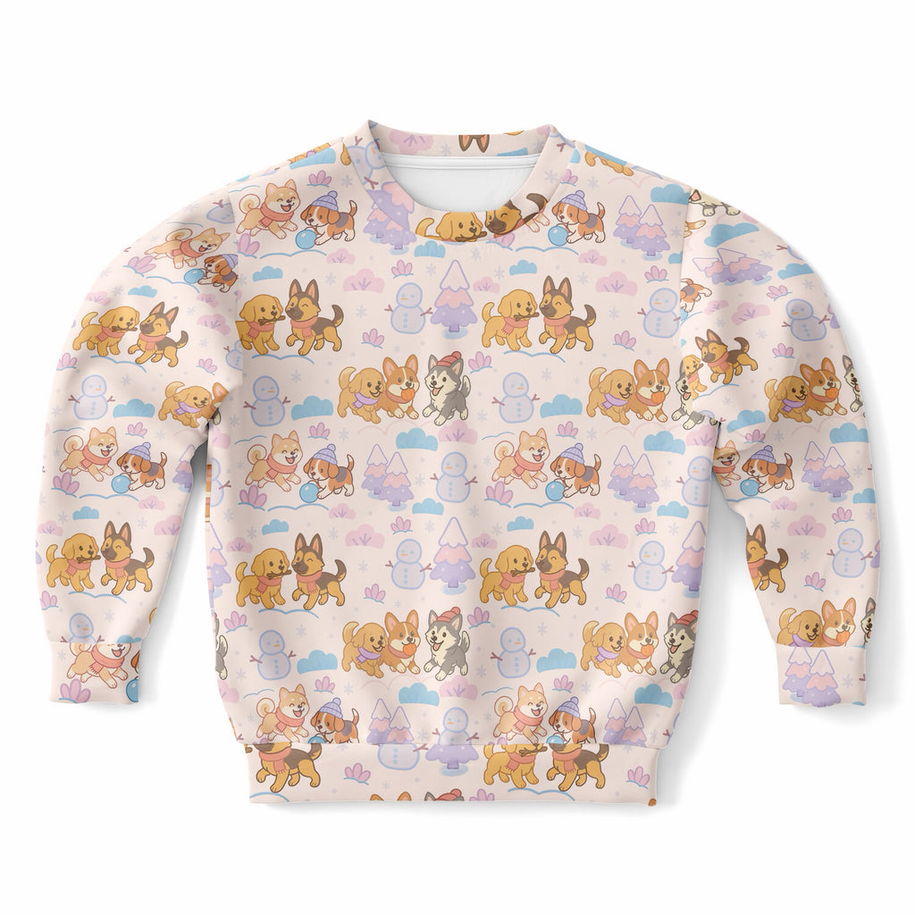 Kids Cute Winter Puppies Sweatshirt – Ultra Soft & Stretchy, Cozy Fleece or Lightweight Sports Fabric Sweatshirt – Ultra Soft & Stretchy, Cozy Fleece or Lightweight Sports Fabric