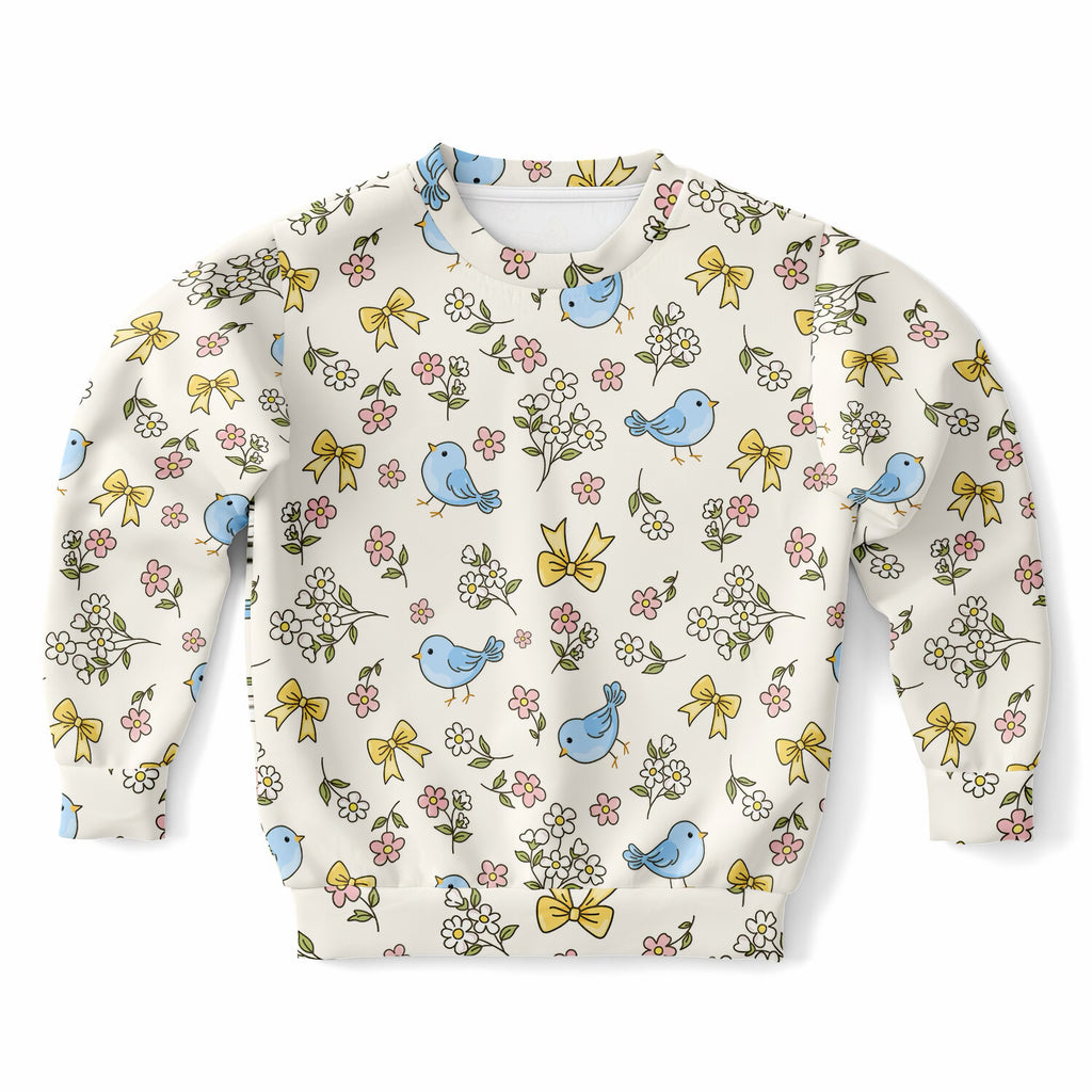 Girls Floral Blue Bird Sweatshirt – Ultra Soft & Stretchy, Cozy Fleece or Lightweight Sports Fabric Sweatshirt – Ultra Soft & Stretchy, Cozy Fleece or Lightweight Sports Fabric