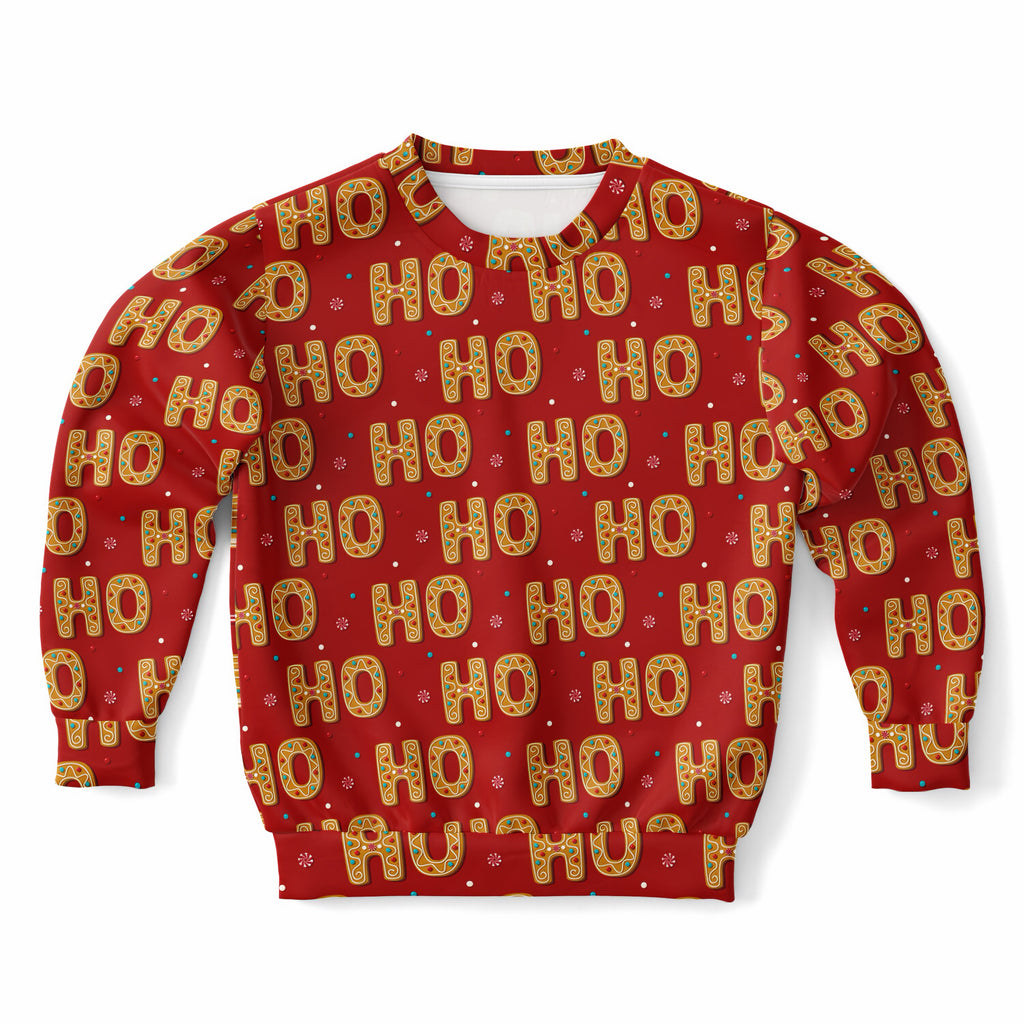 Kids Red Ho Ho Ho Christmas Sweatshirt – Ultra Soft & Stretchy, Cozy Fleece or Lightweight Sports Fabric Sweatshirt – Ultra Soft & Stretchy, Cozy Fleece or Lightweight Sports Fabric