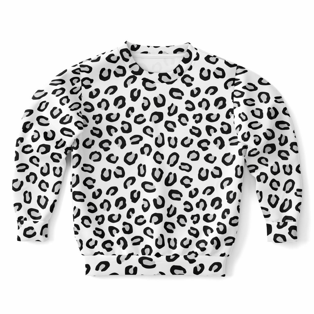 Kids Black & White Leopard Print Sweatshirt – Ultra Soft & Stretchy, Cozy Fleece or Lightweight Sports Fabric Sweatshirt – Ultra Soft & Stretchy, Cozy Fleece or Lightweight Sports Fabric