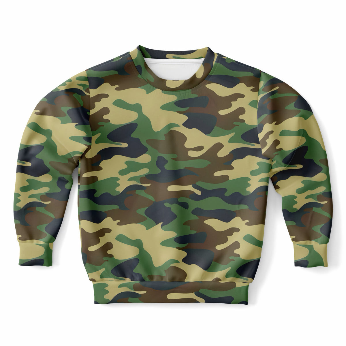 Kids Green Woodland Camouflage Sweatshirt – Ultra Soft & Stretchy, Cozy Fleece or Lightweight Sports Fabric Sweatshirt – Ultra Soft & Stretchy, Cozy Fleece or Lightweight Sports Fabric