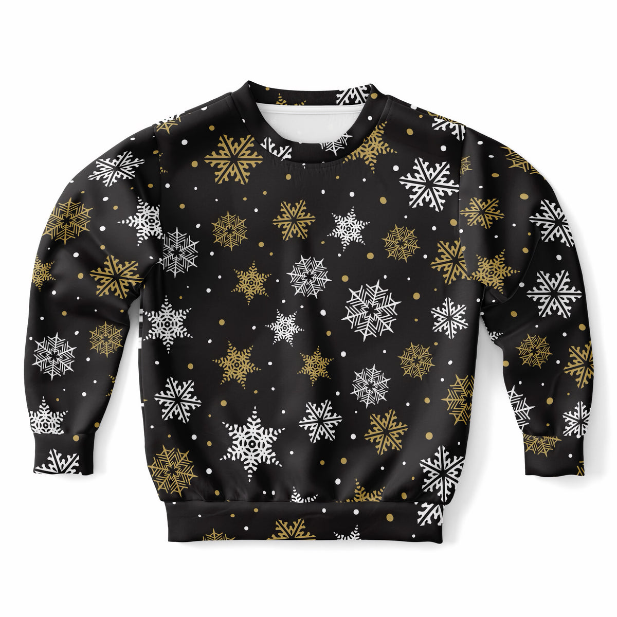 Kids Gold Snowflake Christmas Sweatshirt – Ultra Soft & Stretchy, Cozy Fleece or Lightweight Sports Fabric Sweatshirt – Ultra Soft & Stretchy, Cozy Fleece or Lightweight Sports Fabric