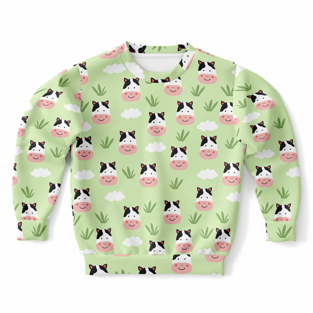 Kids Cute Cow Faces Sweatshirt – Ultra Soft & Stretchy, Cozy Fleece or Lightweight Sports Fabric Sweatshirt – Ultra Soft & Stretchy, Cozy Fleece or Lightweight Sports Fabric