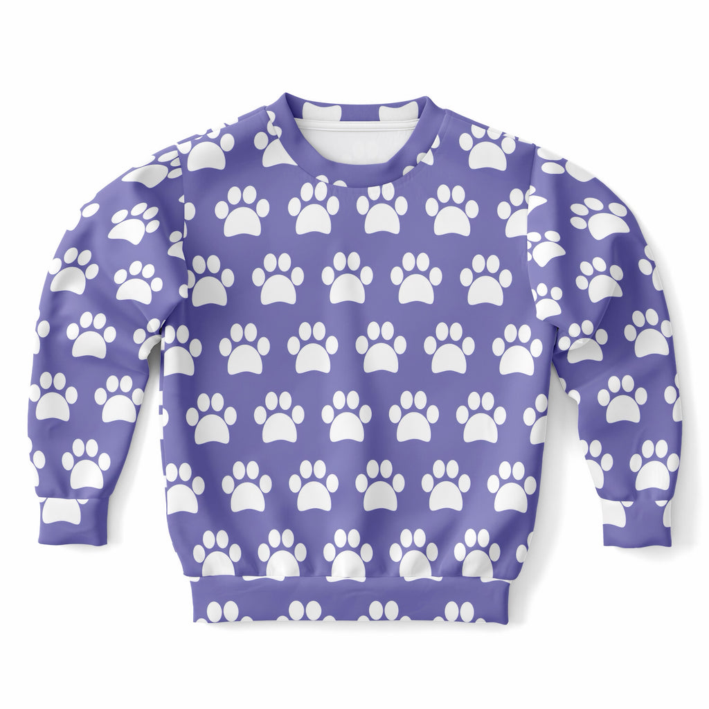 Kids Purple Paw Print Sweatshirt – Ultra Soft & Stretchy, Cozy Fleece or Lightweight Sports Fabric Sweatshirt – Ultra Soft & Stretchy, Cozy Fleece or Lightweight Sports Fabric