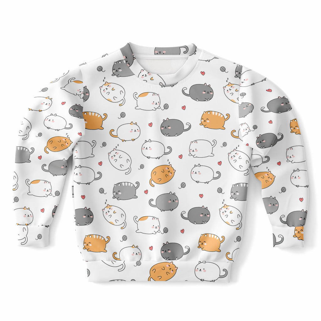 Kids Adorable Kawaii Kittens & Hearts Sweatshirt – Ultra Soft & Stretchy, Cozy Fleece or Lightweight Sports Fabric Sweatshirt – Ultra Soft & Stretchy, Cozy Fleece or Lightweight Sports Fabric