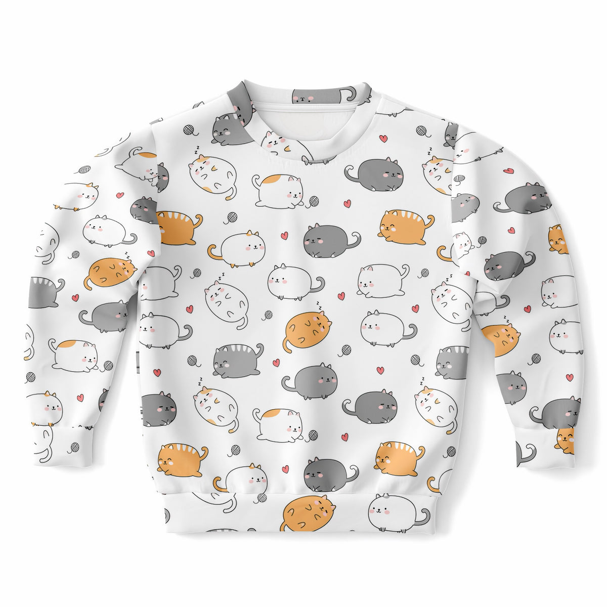 Kids Adorable Kawaii Kittens & Hearts Sweatshirt – Ultra Soft & Stretchy, Cozy Fleece or Lightweight Sports Fabric Sweatshirt – Ultra Soft & Stretchy, Cozy Fleece or Lightweight Sports Fabric