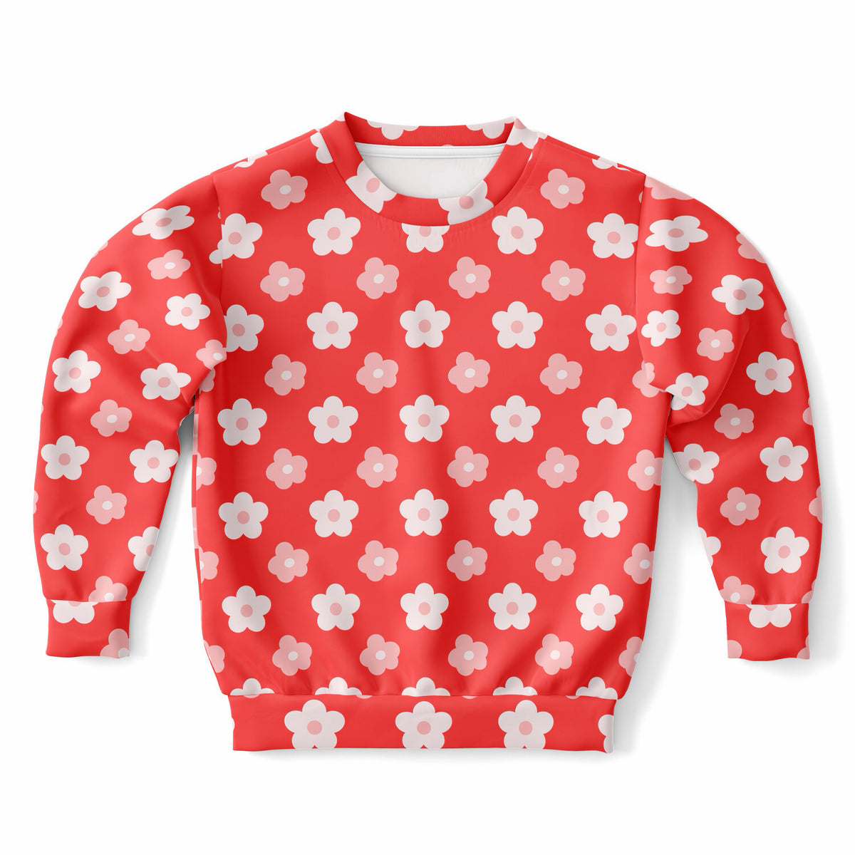Girls Red Daisy Flower Sweatshirt – Ultra Soft & Stretchy, Cozy Fleece or Lightweight Sports Fabric Sweatshirt – Ultra Soft & Stretchy, Cozy Fleece or Lightweight Sports Fabric