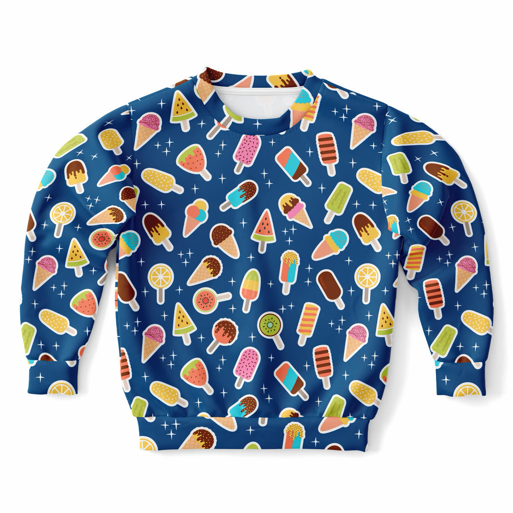 Kids Dark Blue Ice Cream Sweatshirt – Ultra Soft & Stretchy, Cozy Fleece or Lightweight Sports Fabric Sweatshirt – Ultra Soft & Stretchy, Cozy Fleece or Lightweight Sports Fabric