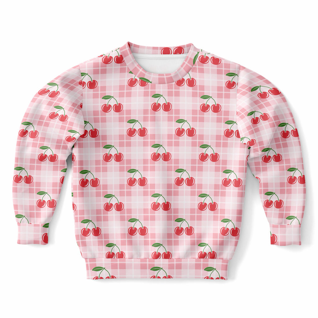 Girls Pink Cherry Plaid Sweatshirt – Ultra Soft & Stretchy, Cozy Fleece or Lightweight Sports Fabric Sweatshirt – Ultra Soft & Stretchy, Cozy Fleece or Lightweight Sports Fabric