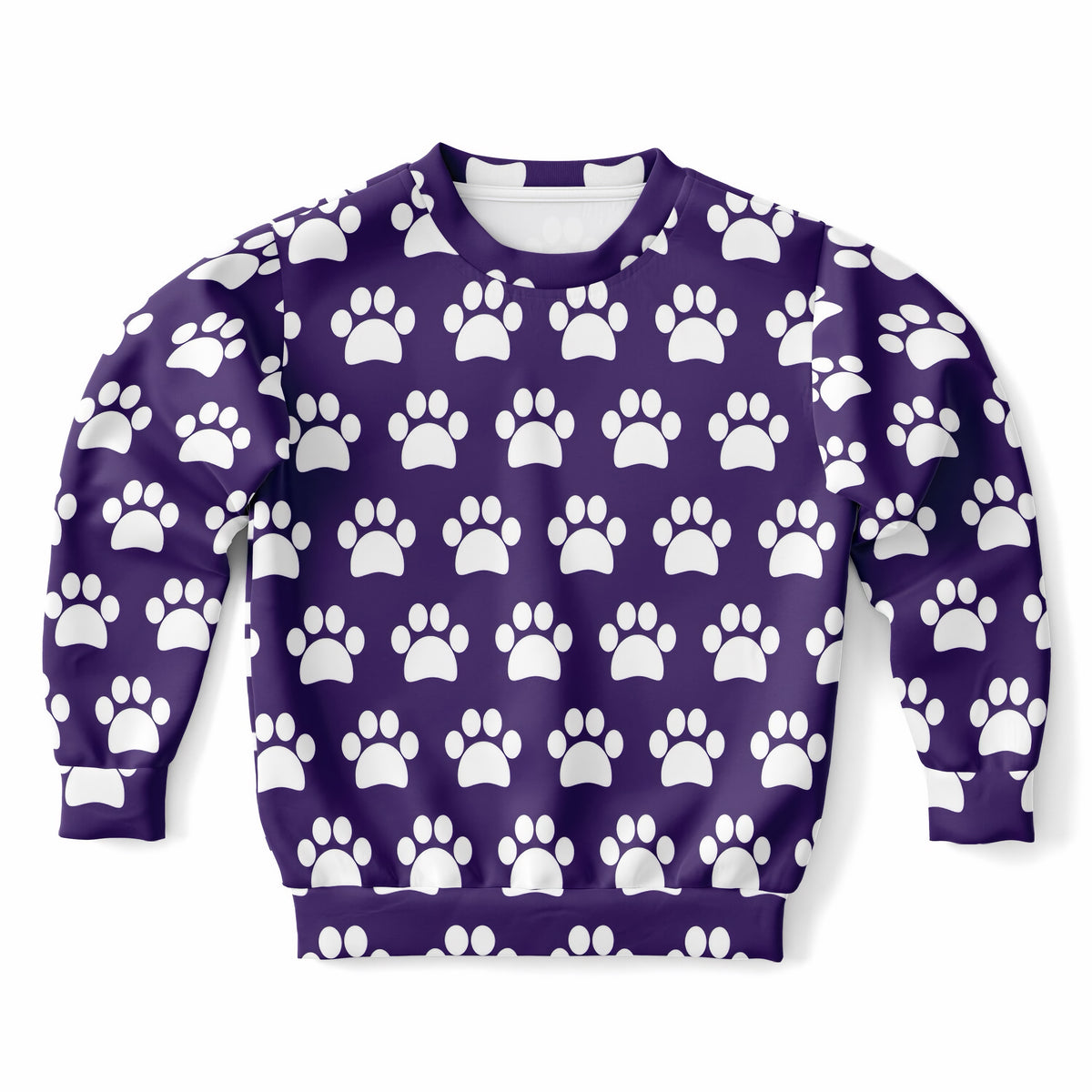 Kids Dark Purple Paw Print Sweatshirt – Ultra Soft & Stretchy, Cozy Fleece or Lightweight Sports Fabric Sweatshirt – Ultra Soft & Stretchy, Cozy Fleece or Lightweight Sports Fabric