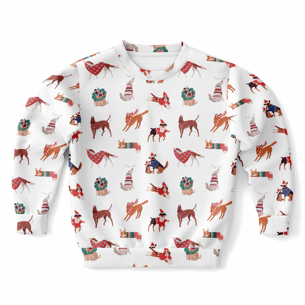 Kids Christmas Dogs Sweatshirt – Ultra Soft & Stretchy, Cozy Fleece or Lightweight Sports Fabric Sweatshirt – Ultra Soft & Stretchy, Cozy Fleece or Lightweight Sports Fabric
