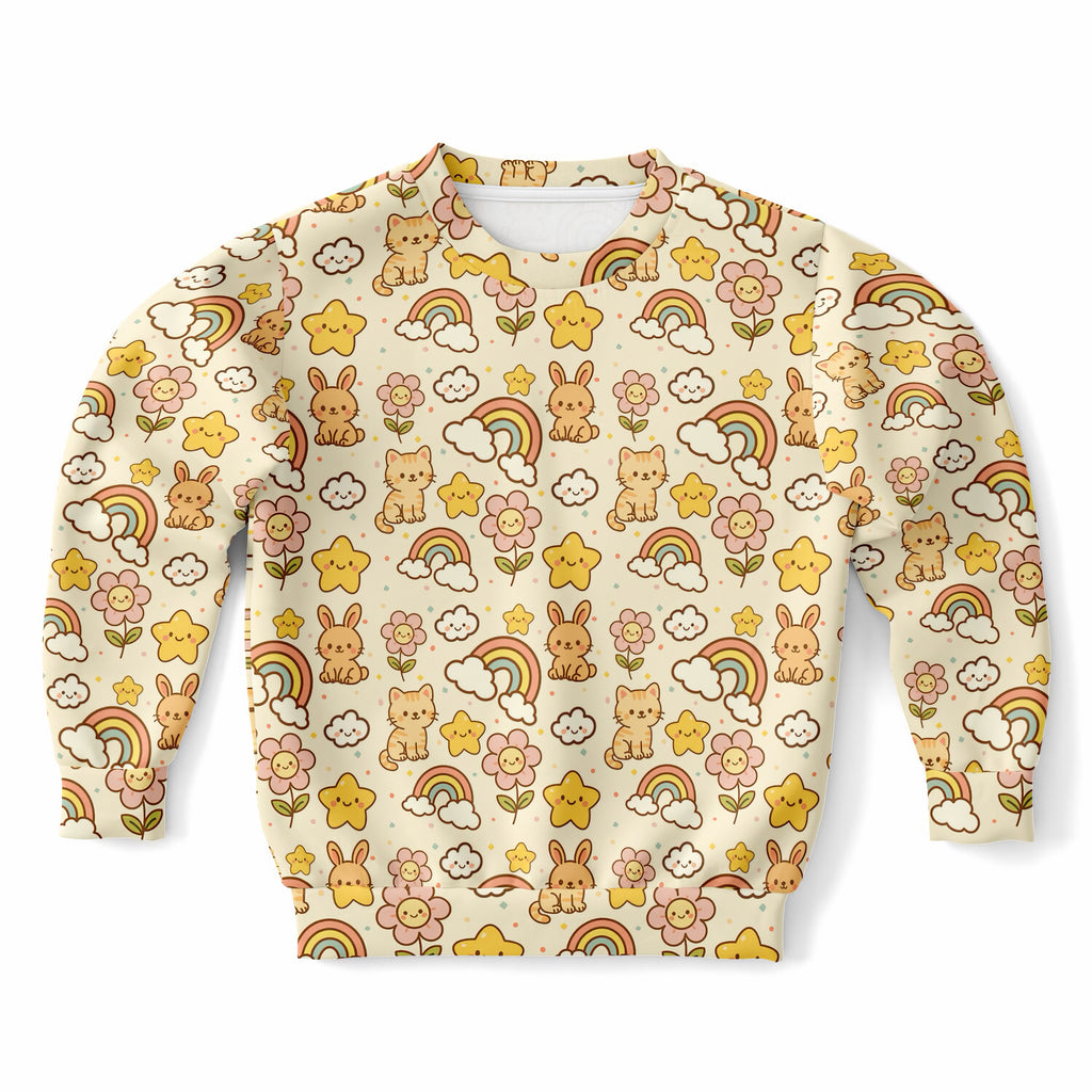 Kids Cute Kawaii Animals & Rainbow Sweatshirt – Ultra Soft & Stretchy, Cozy Fleece or Lightweight Sports Fabric Sweatshirt – Ultra Soft & Stretchy, Cozy Fleece or Lightweight Sports Fabric