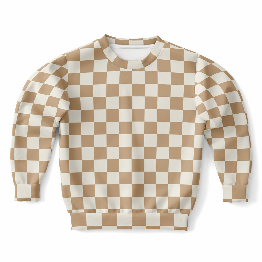 Kids Beige Checkered Sweatshirt – Ultra Soft & Stretchy, Cozy Fleece or Lightweight Sports Fabric Sweatshirt – Ultra Soft & Stretchy, Cozy Fleece or Lightweight Sports Fabric