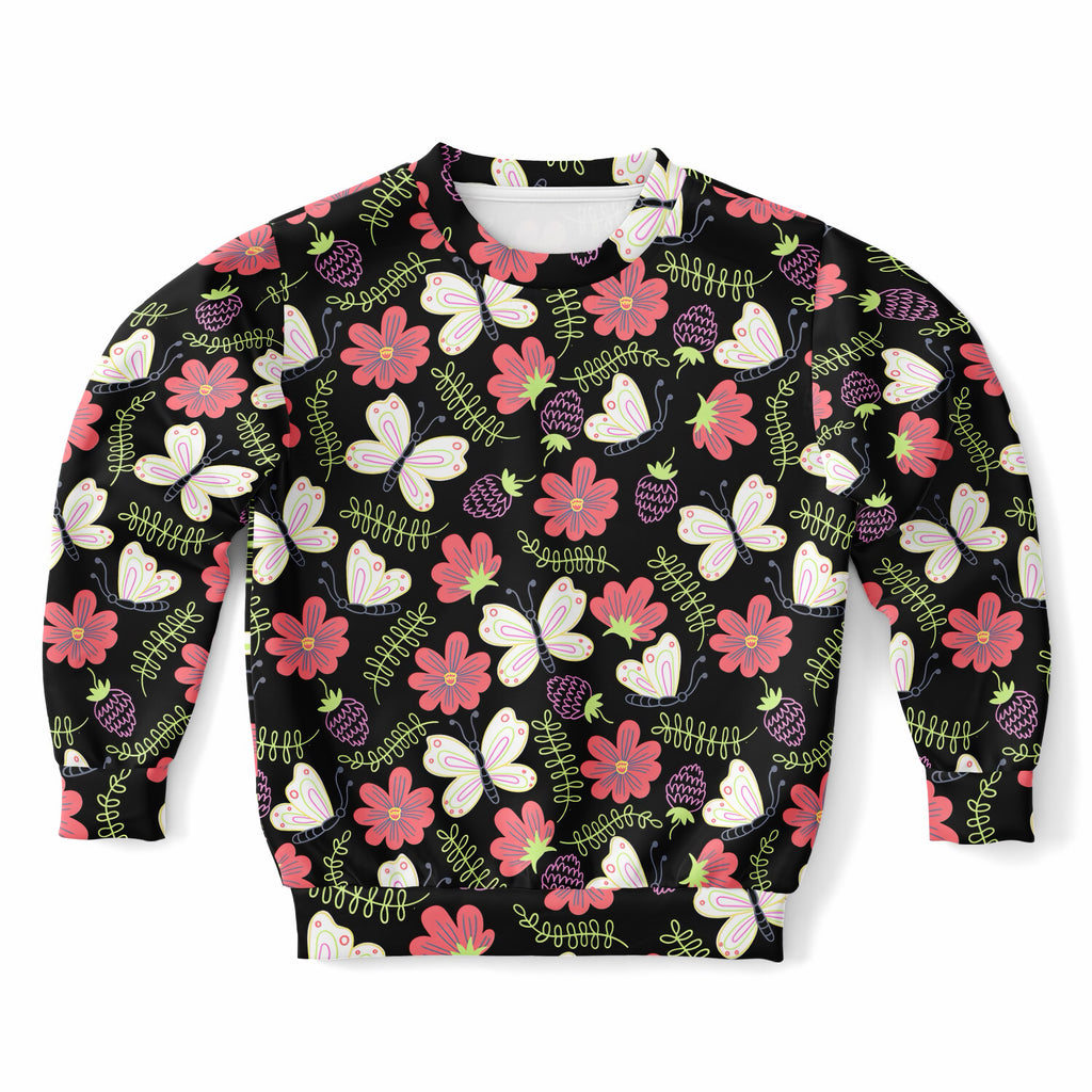 Girls Black Butterfly & Floral Sweatshirt – Ultra Soft & Stretchy, Cozy Fleece or Lightweight Sports Fabric Sweatshirt – Ultra Soft & Stretchy, Cozy Fleece or Lightweight Sports Fabric