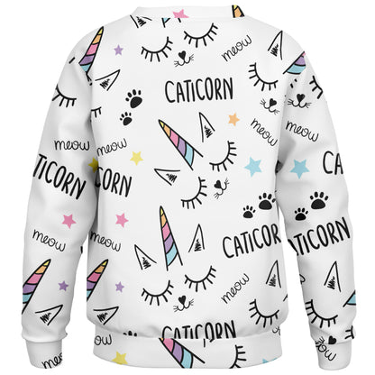 Girls Magical Caticorn Sweatshirt – Cozy Cotton Fleece or Lightweight Sports Fabric
