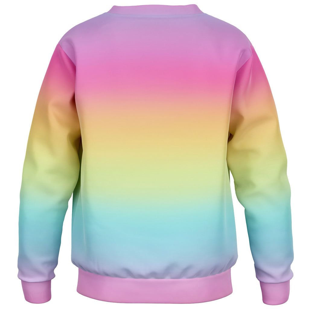 Girls bright rainbow sweatshirt with soft cotton fleece fabric and cozy fit for casual wear