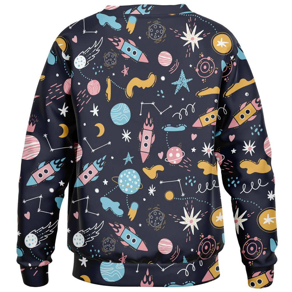Kids Outer Space Sweatshirt – Cozy Cotton Fleece or Lightweight Sports Fabric