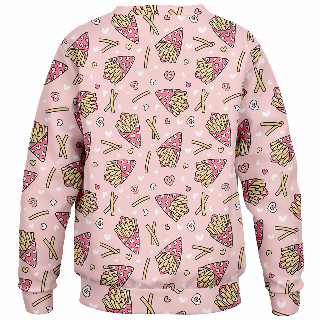 Girls Girls Pink French Fries & Hearts Sweatshirt – Ultra Soft & Stretchy, Cozy Fleece or Lightweight Sports Fabric Sweatshirt – Ultra Soft & Stretchy, Cozy Fleece or Lightweight Sports Fabric
