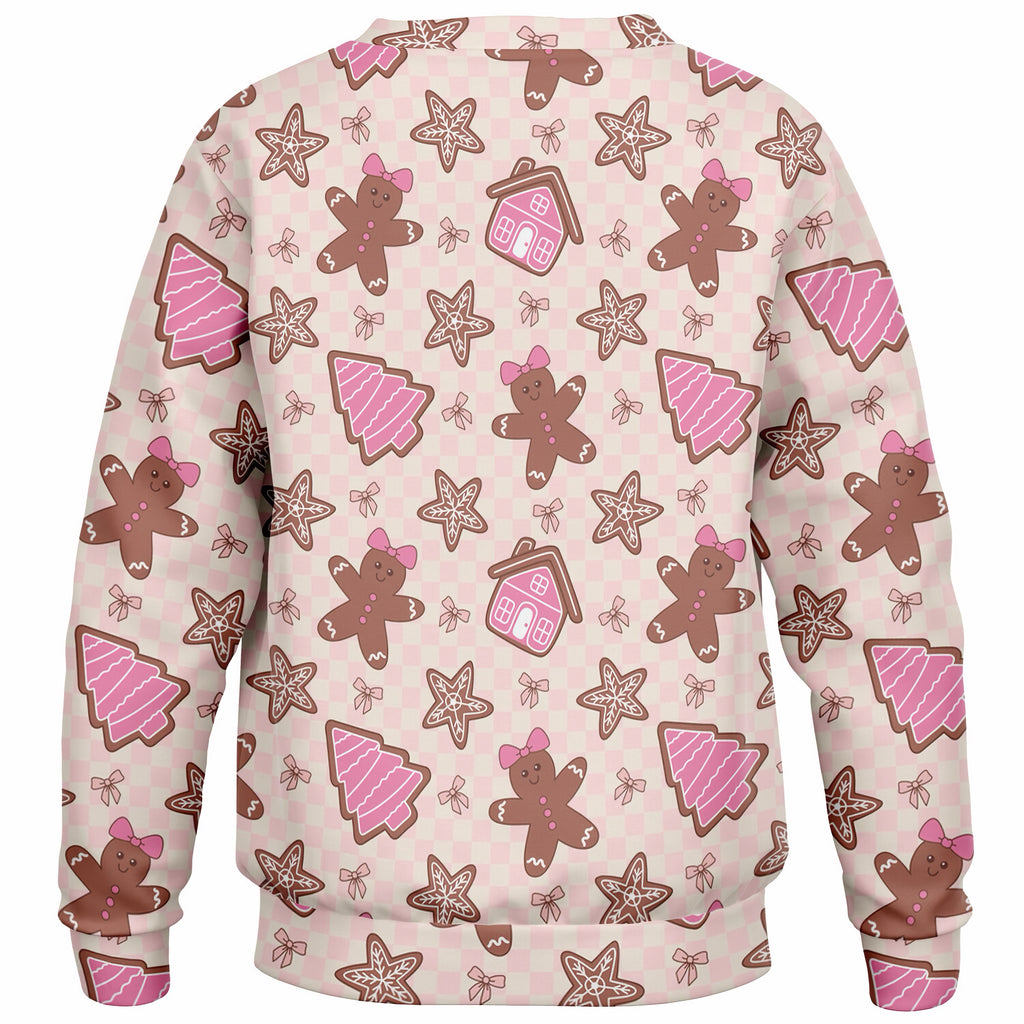 Girls Pink Christmas Gingerbread Sweatshirt – Ultra Soft & Stretchy, Cozy Fleece or Lightweight Sports Fabric Sweatshirt – Ultra Soft & Stretchy, Cozy Fleece or Lightweight Sports Fabric