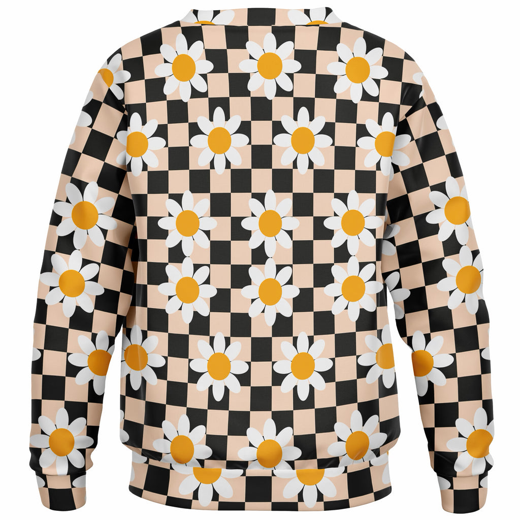 Girls Beige Checkered Daisy Sweatshirt – Ultra Soft & Stretchy, Cozy Fleece or Lightweight Sports Fabric Sweatshirt – Ultra Soft & Stretchy, Cozy Fleece or Lightweight Sports Fabric