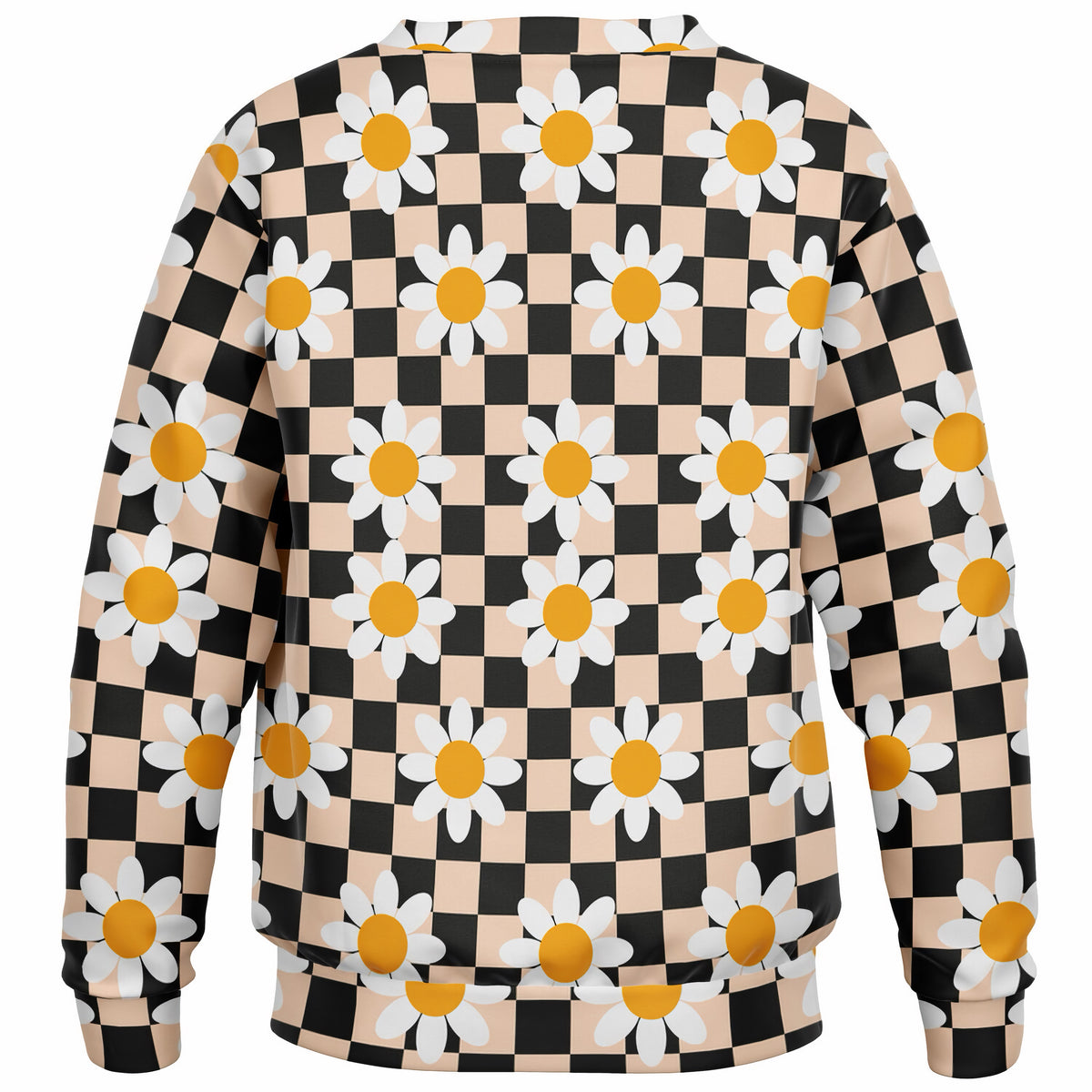Girls Beige Checkered Daisy Sweatshirt – Ultra Soft & Stretchy, Cozy Fleece or Lightweight Sports Fabric Sweatshirt – Ultra Soft & Stretchy, Cozy Fleece or Lightweight Sports Fabric