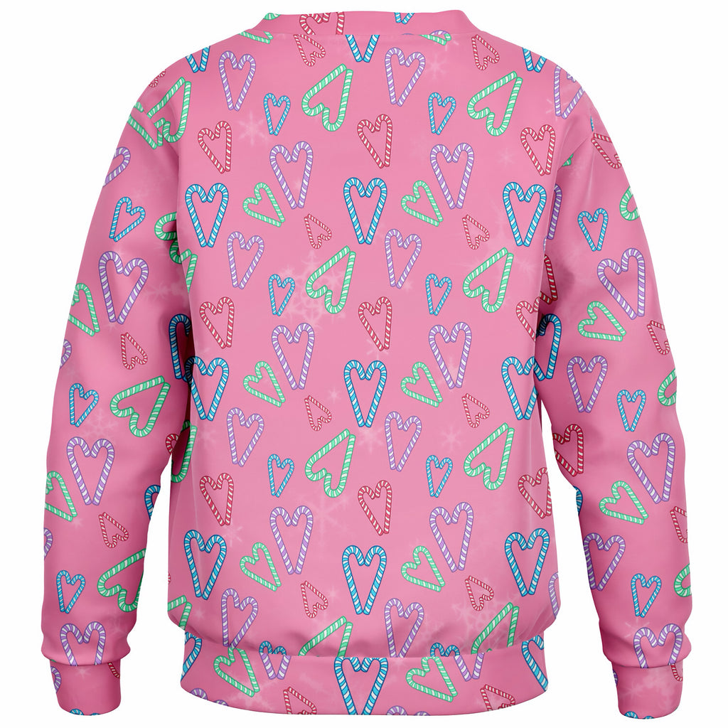 Girls Pink Christmas Candy Cane Heart Sweatshirt – Ultra Soft & Stretchy, Cozy Fleece or Lightweight Sports Fabric Sweatshirt – Ultra Soft & Stretchy, Cozy Fleece or Lightweight Sports Fabric