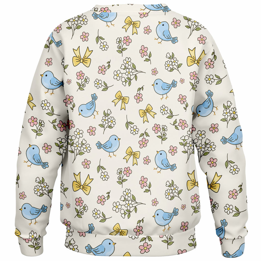 Girls Floral Blue Bird Sweatshirt – Ultra Soft & Stretchy, Cozy Fleece or Lightweight Sports Fabric Sweatshirt – Ultra Soft & Stretchy, Cozy Fleece or Lightweight Sports Fabric