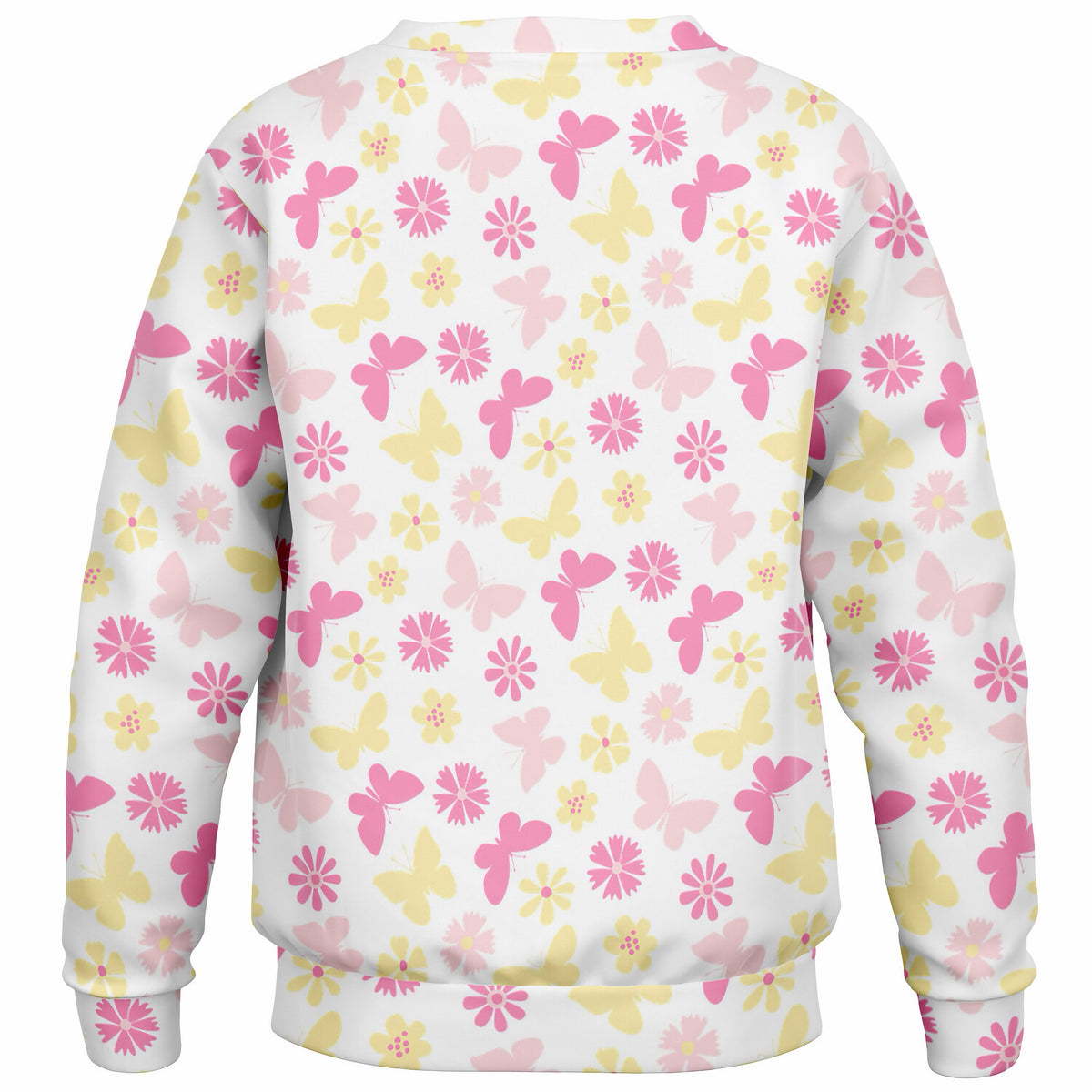 Girls Pink & Yellow Butterfly Sweatshirt – Ultra Soft & Stretchy, Cozy Fleece or Lightweight Sports Fabric Sweatshirt – Ultra Soft & Stretchy, Cozy Fleece or Lightweight Sports Fabric