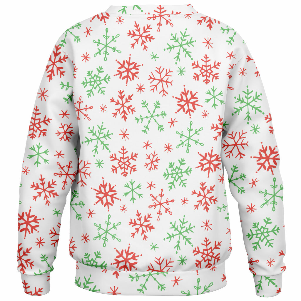 Kids Red & Green Snowflakes Christmas Sweatshirt – Ultra Soft & Stretchy, Cozy Fleece or Lightweight Sports Fabric Sweatshirt – Ultra Soft & Stretchy, Cozy Fleece or Lightweight Sports Fabric