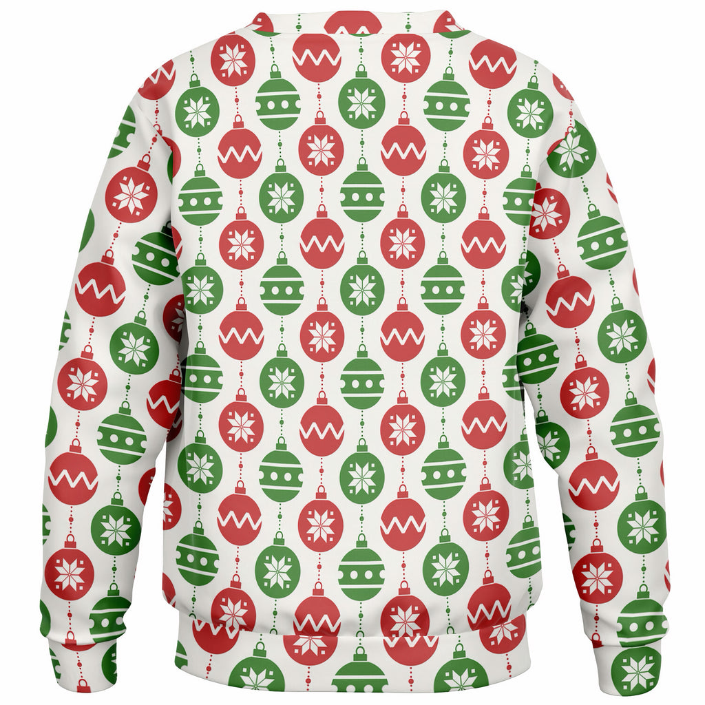 Kids Red & Green Christmas Ornament Sweatshirt – Ultra Soft & Stretchy, Cozy Fleece or Lightweight Sports Fabric Sweatshirt – Ultra Soft & Stretchy, Cozy Fleece or Lightweight Sports Fabric