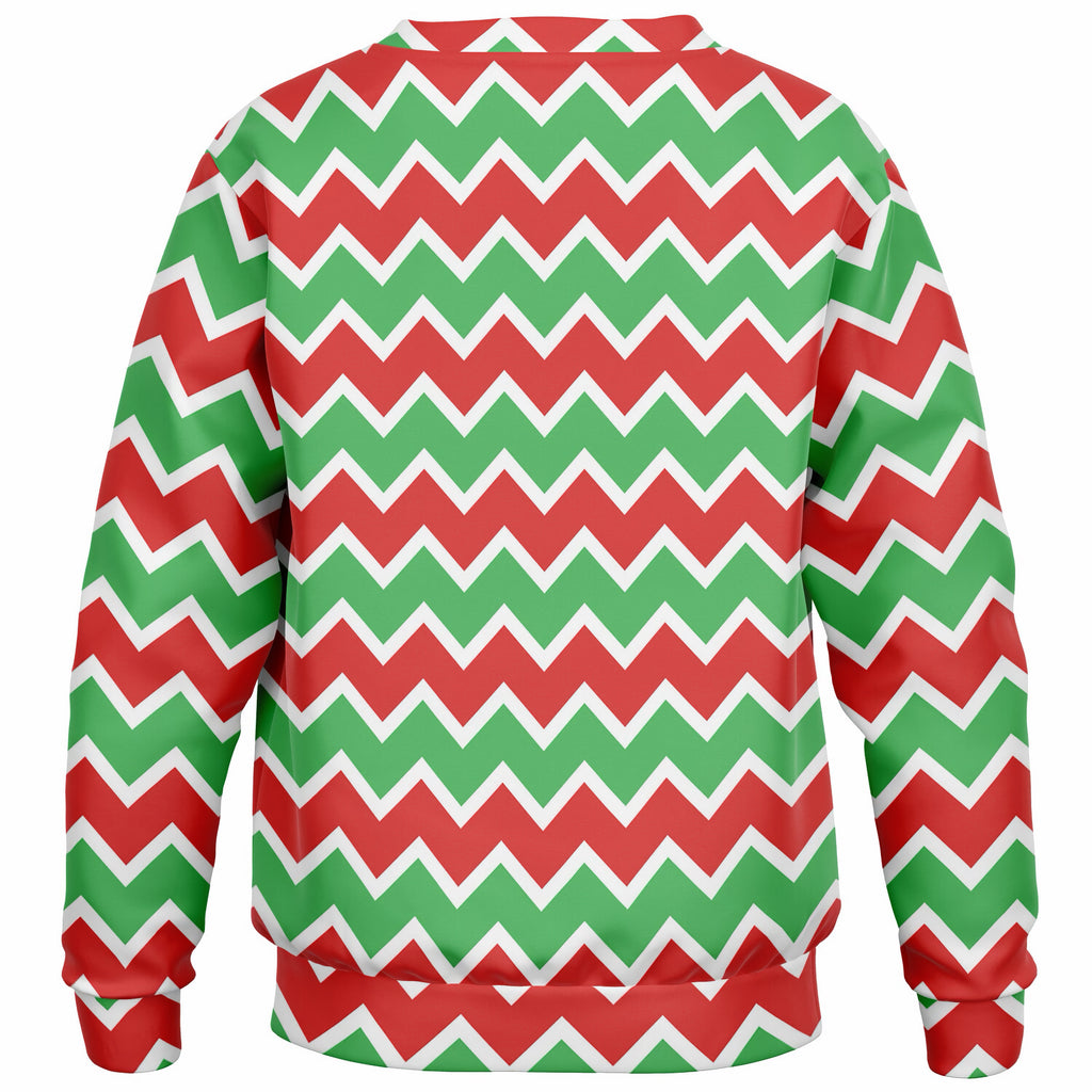 Kids Red Green & White Christmas Chevron Sweatshirt – Ultra Soft & Stretchy, Cozy Fleece or Lightweight Sports Fabric Sweatshirt – Ultra Soft & Stretchy, Cozy Fleece or Lightweight Sports Fabric