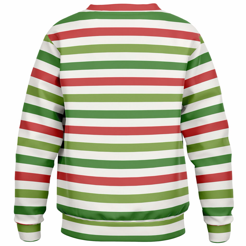 Kids Red Green & White Christmas Striped Sweatshirt – Ultra Soft & Stretchy, Cozy Fleece or Lightweight Sports Fabric Sweatshirt – Ultra Soft & Stretchy, Cozy Fleece or Lightweight Sports Fabric