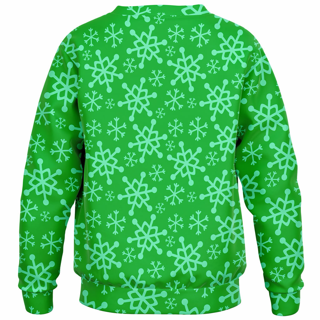Kids Green Snowflake Christmas Sweatshirt – Ultra Soft & Stretchy, Cozy Fleece or Lightweight Sports Fabric Sweatshirt – Ultra Soft & Stretchy, Cozy Fleece or Lightweight Sports Fabric