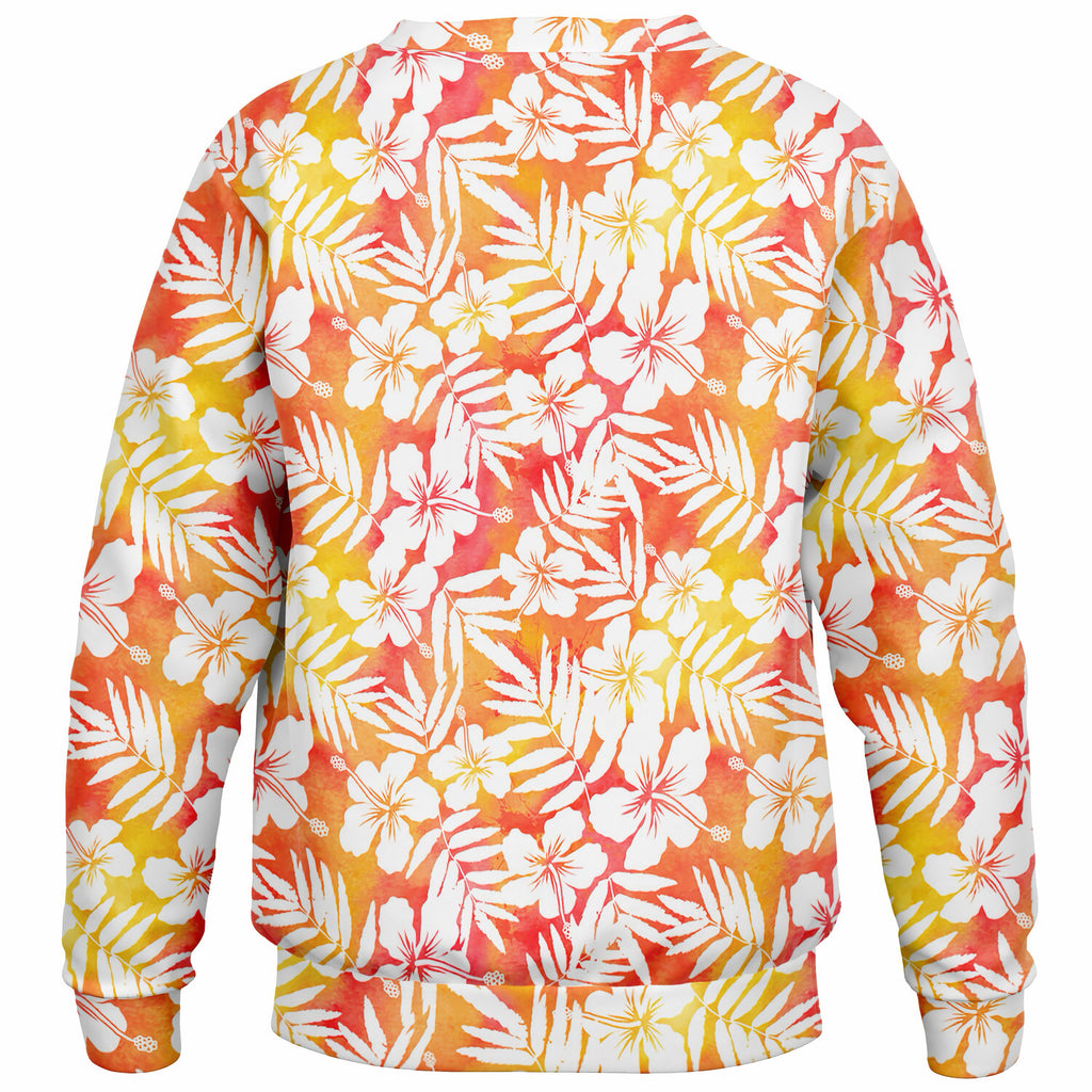 Kids Orange Tropical Hibiscus Sweatshirt – Ultra Soft & Stretchy, Cozy Fleece or Lightweight Sports Fabric Sweatshirt – Ultra Soft & Stretchy, Cozy Fleece or Lightweight Sports Fabric