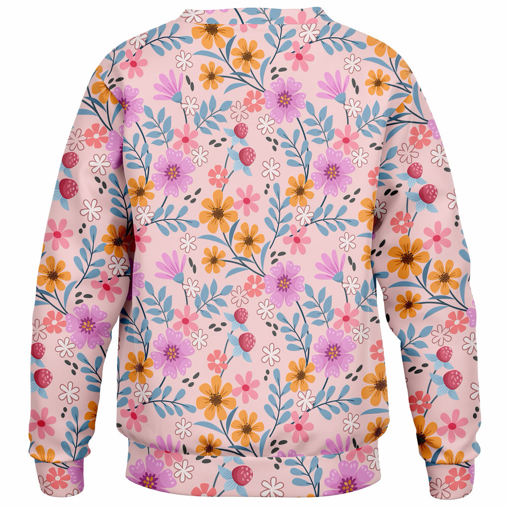 Girls Pink Wildflower Sweatshirt – Ultra Soft & Stretchy, Cozy Fleece or Lightweight Sports Fabric Sweatshirt – Ultra Soft & Stretchy, Cozy Fleece or Lightweight Sports Fabric