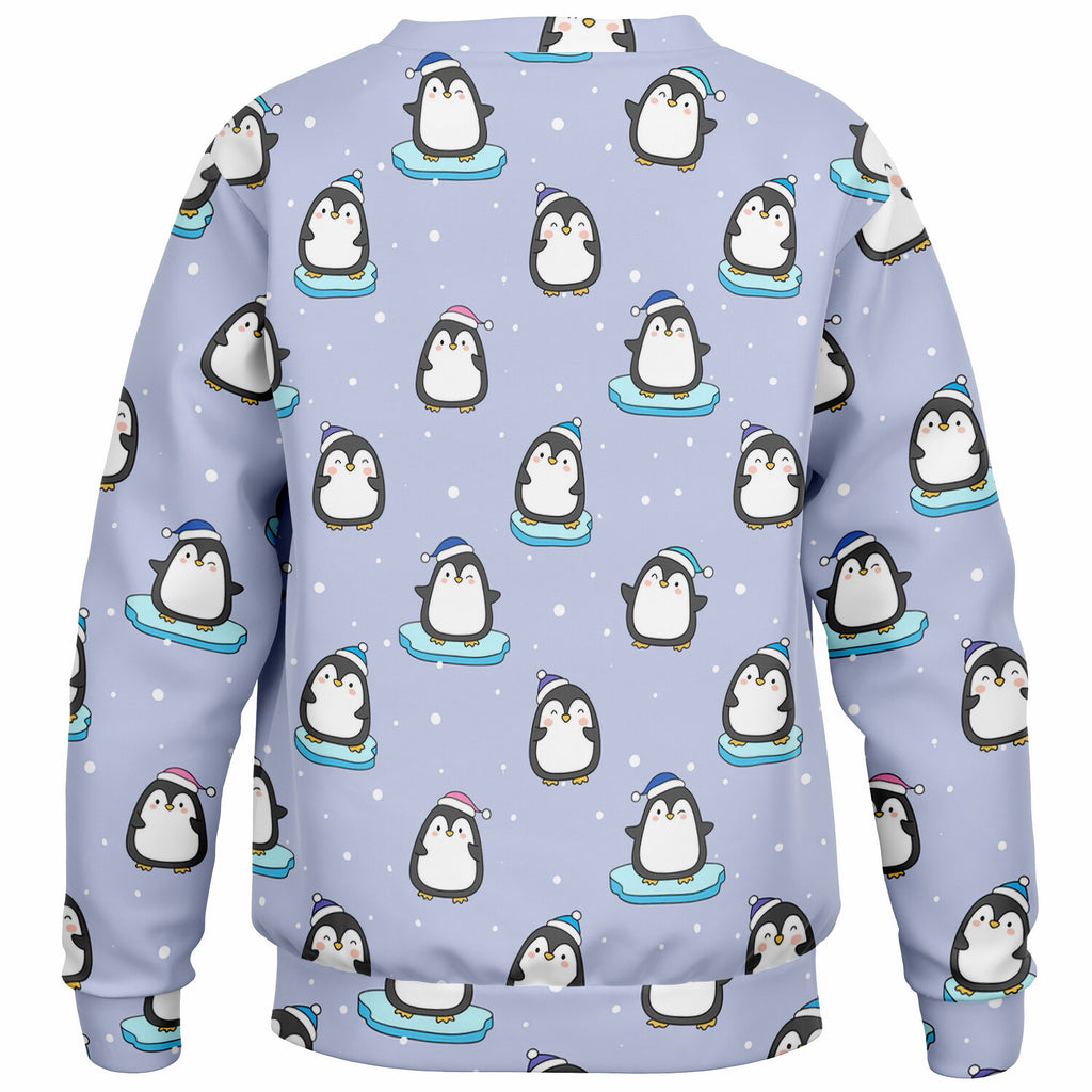 Kids Light Purple Penguin & Snowman Christmas Sweatshirt – Ultra Soft & Stretchy, Cozy Fleece or Lightweight Sports Fabric Sweatshirt – Ultra Soft & Stretchy, Cozy Fleece or Lightweight Sports Fabric