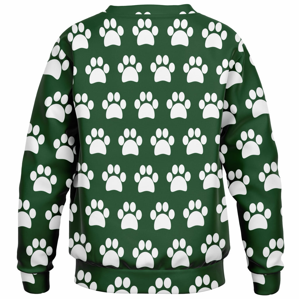 Kids Forest Green Paw Print Sweatshirt – Ultra Soft & Stretchy, Cozy Fleece or Lightweight Sports Fabric Sweatshirt – Ultra Soft & Stretchy, Cozy Fleece or Lightweight Sports Fabric