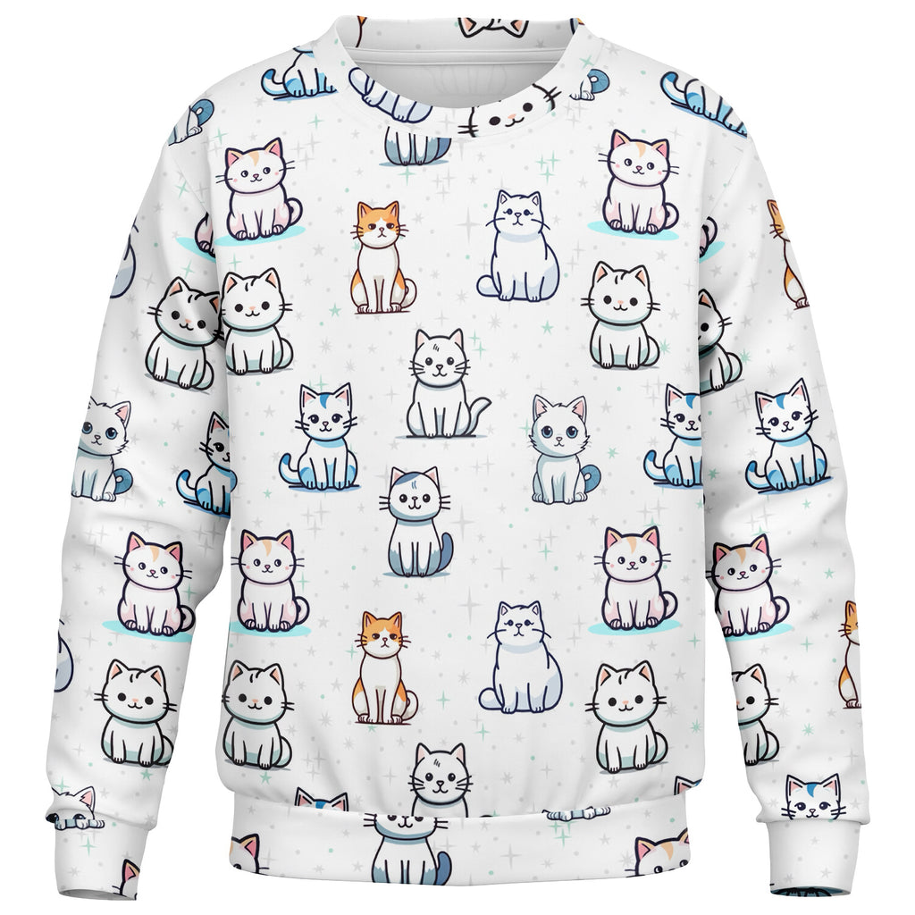 Girls Cat Pattern Sweatshirt – Cozy Cotton Fleece or Lightweight Sports Fabric