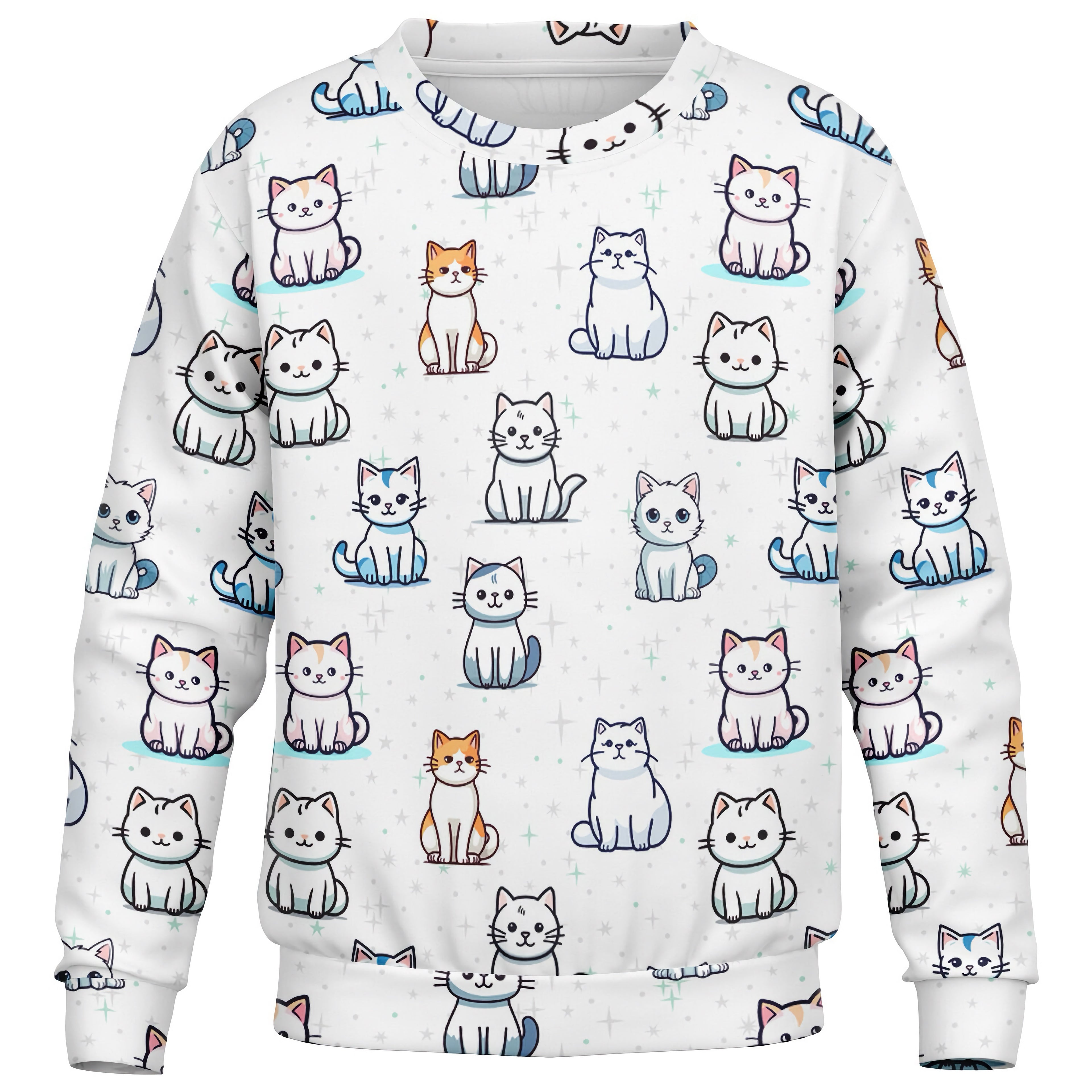 Girls Cat Pattern Sweatshirt – Cozy Cotton Fleece or Lightweight Sports Fabric