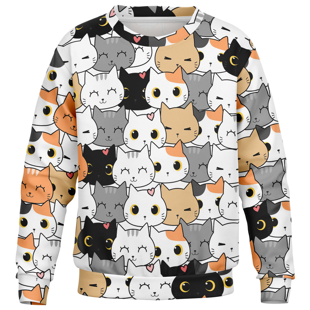 Girls Cute Cat Sweatshirt – Cozy Cotton Fleece or Lightweight Sports Fabric