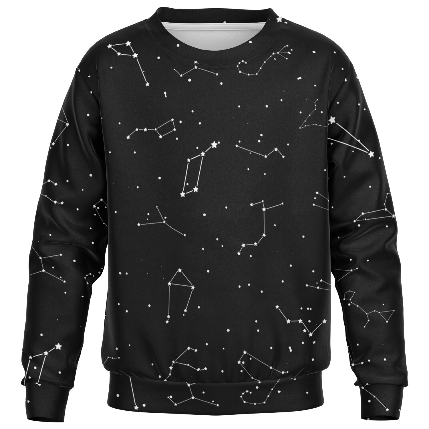 Kids black sweatshirt with white constellation pattern made of cozy cotton fleece or lightweight sports fabric
