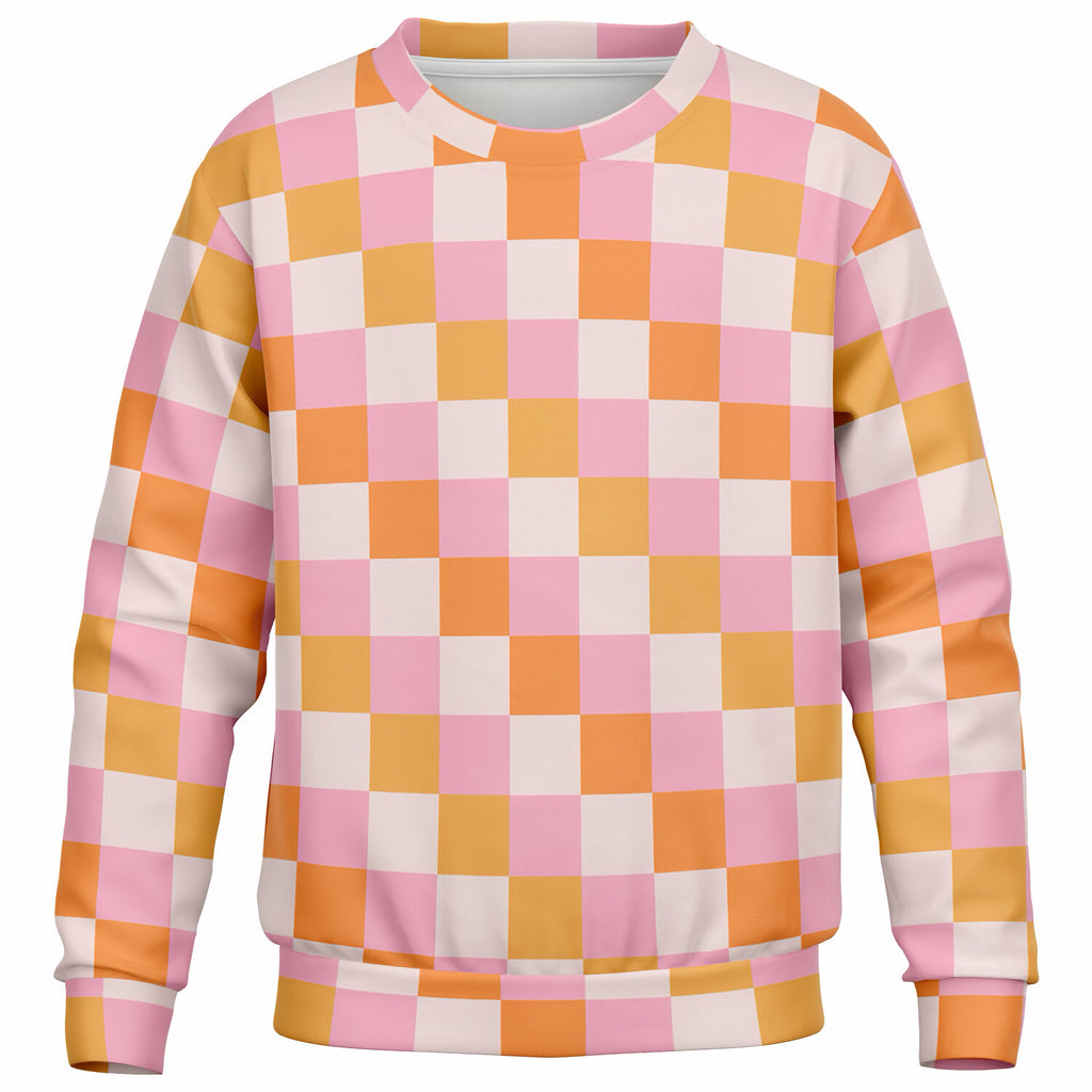 Girls Sunset Checkered Sweatshirt – Ultra Soft & Stretchy, Cozy Fleece or Lightweight Sports Fabric Sweatshirt – Ultra Soft & Stretchy, Cozy Fleece or Lightweight Sports Fabric