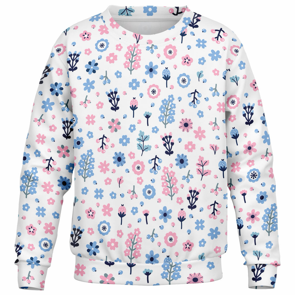 Girls Pink & Blue Floral Sweatshirt – Ultra Soft & Stretchy, Cozy Fleece or Lightweight Sports Fabric Sweatshirt – Ultra Soft & Stretchy, Cozy Fleece or Lightweight Sports Fabric