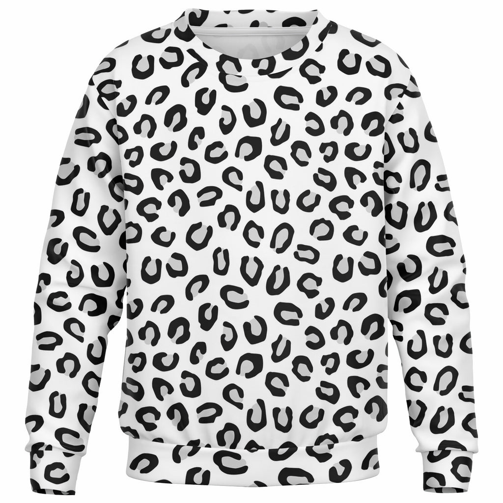 Kids Black & White Leopard Print Sweatshirt – Ultra Soft & Stretchy, Cozy Fleece or Lightweight Sports Fabric Sweatshirt – Ultra Soft & Stretchy, Cozy Fleece or Lightweight Sports Fabric