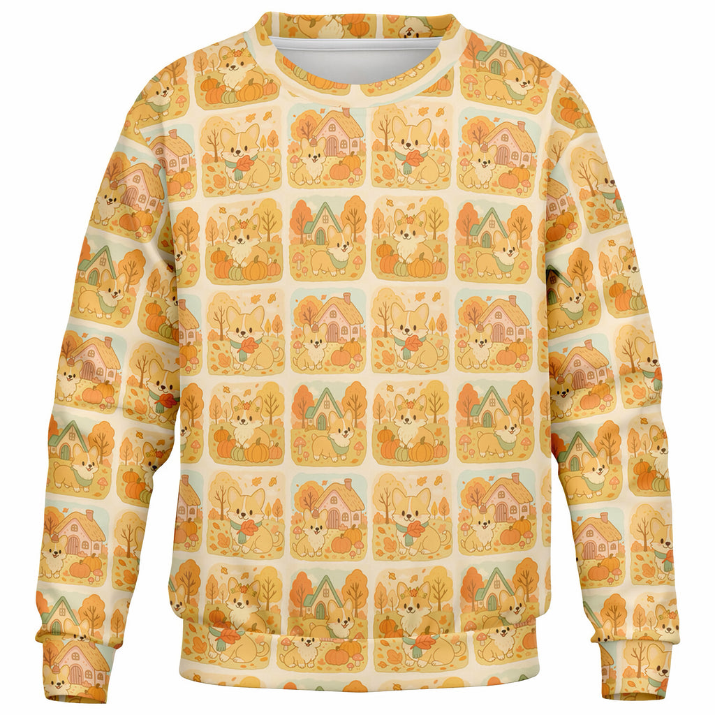 Kids Autumn Corgi Dog Sweatshirt – Ultra Soft & Stretchy, Cozy Fleece or Lightweight Sports Fabric Sweatshirt – Ultra Soft & Stretchy, Cozy Fleece or Lightweight Sports Fabric