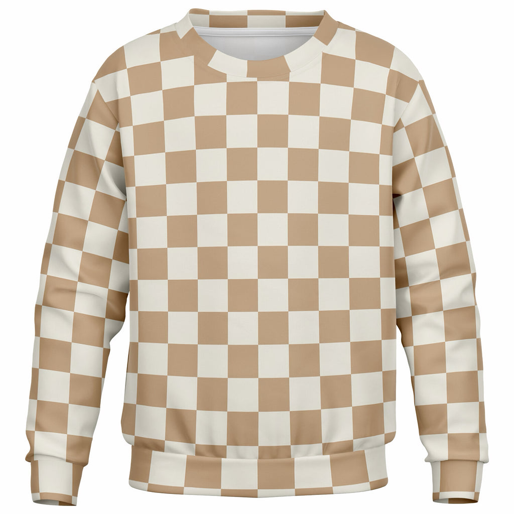Kids Beige Checkered Sweatshirt – Ultra Soft & Stretchy, Cozy Fleece or Lightweight Sports Fabric Sweatshirt – Ultra Soft & Stretchy, Cozy Fleece or Lightweight Sports Fabric