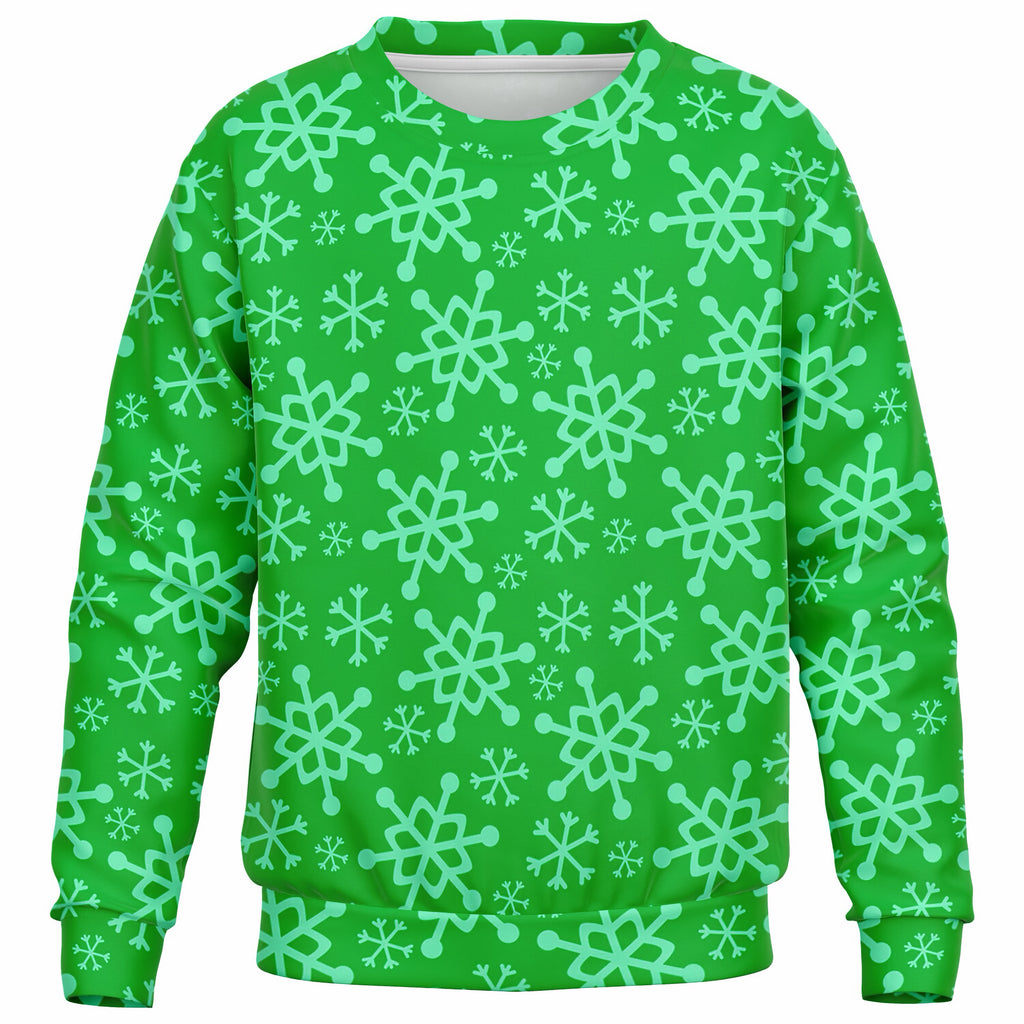 Kids Green Snowflake Christmas Sweatshirt – Ultra Soft & Stretchy, Cozy Fleece or Lightweight Sports Fabric Sweatshirt – Ultra Soft & Stretchy, Cozy Fleece or Lightweight Sports Fabric